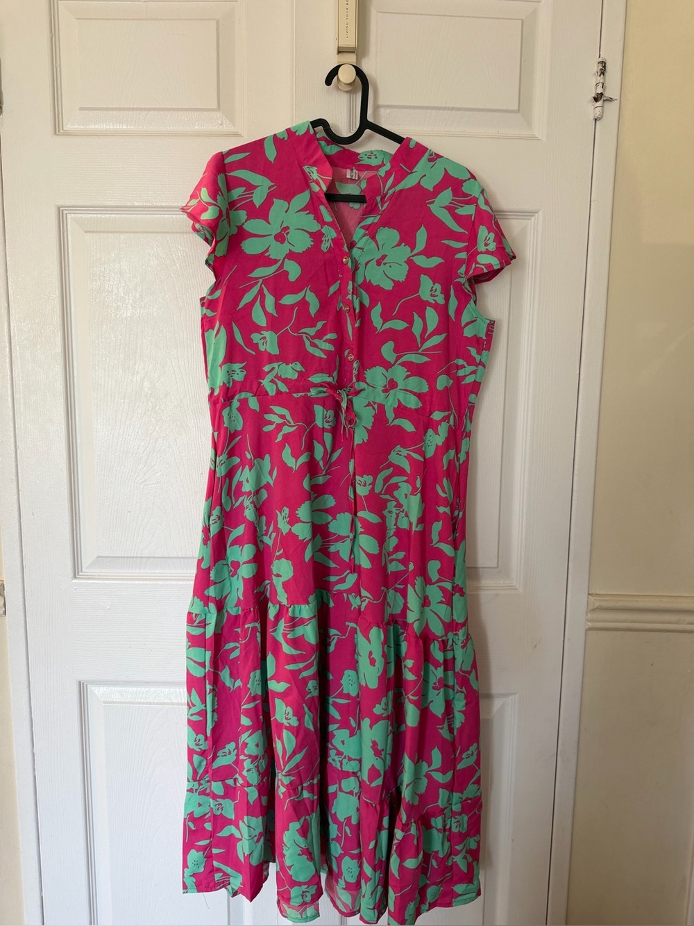Floral Button-Front Womens Dress in Fuchsia and Aqua - Brand Unknown